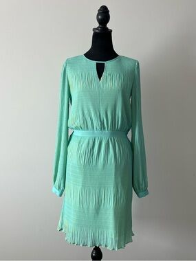 Armani Exchange Mint Green Long Sleeve Pleated Dress